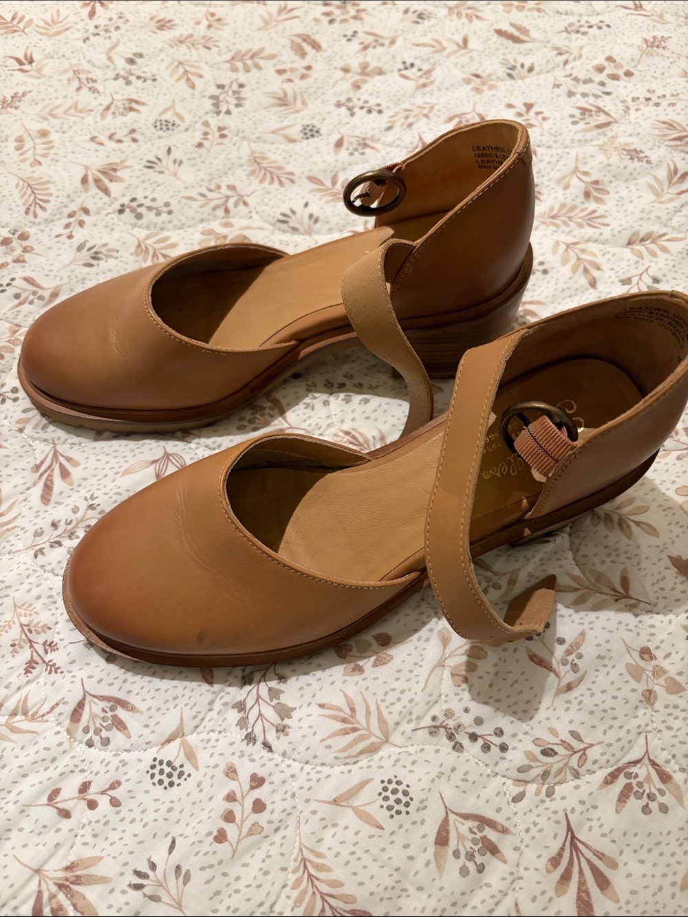 Women’s Tan Leather Mary Jane block heel with Ankle Strap